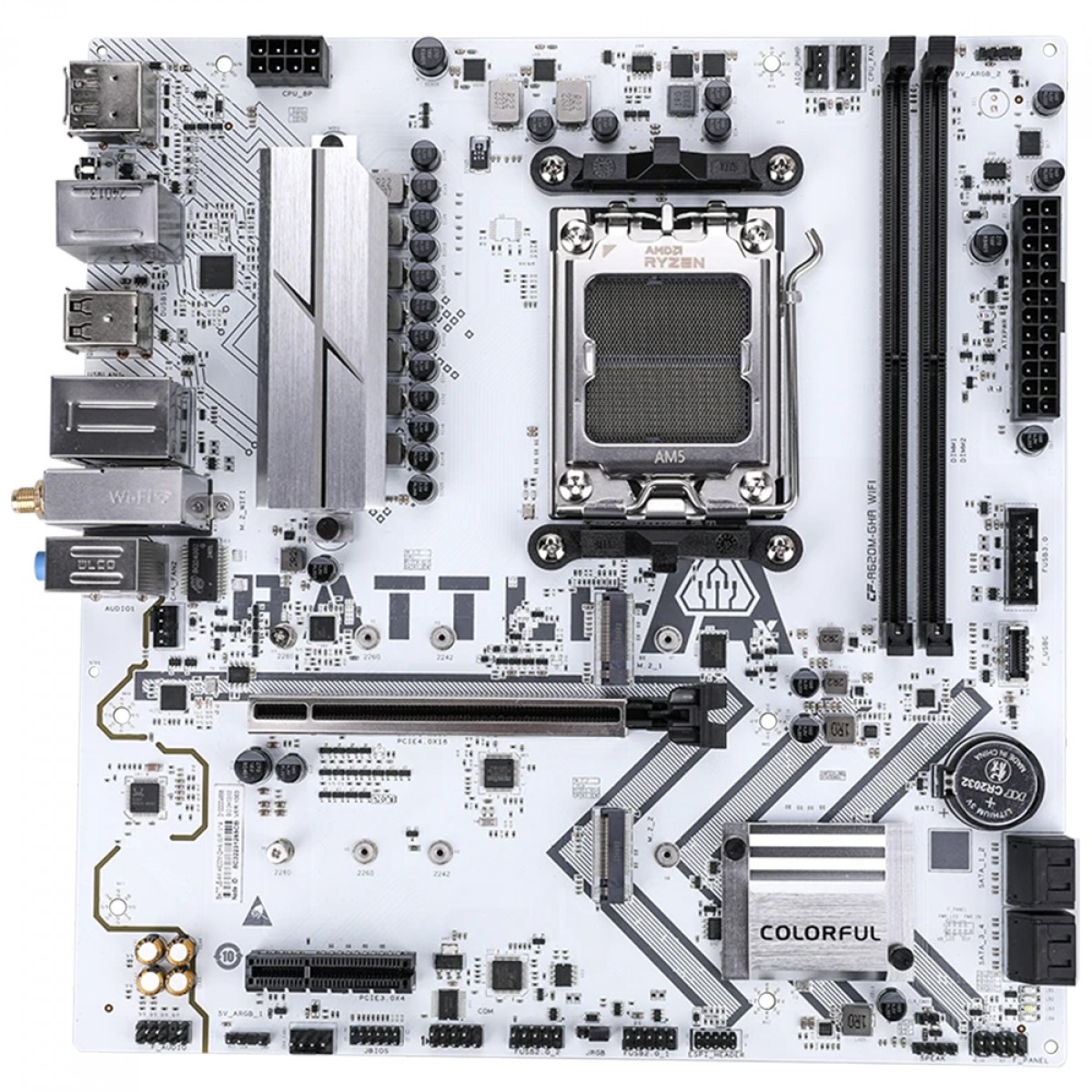 Placa Mãe Colorful Battle-AX A620M-GHA WiFi V14, Chipset A620, AMD AM5, MATX, DDR5, Branco