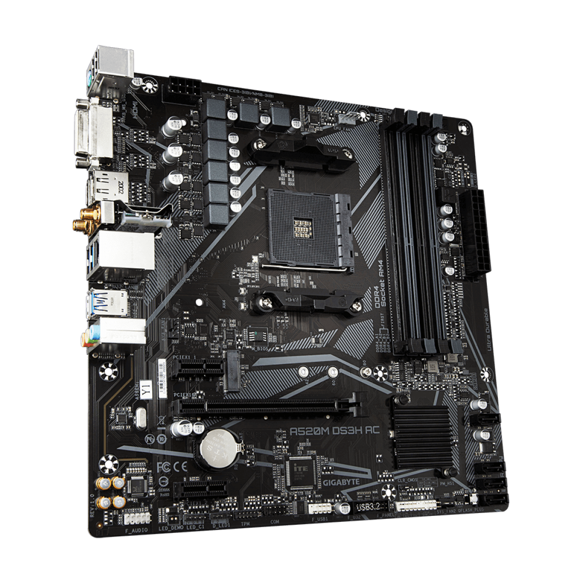 Placa Mãe Gigabyte A520M DS3H AC, Chipset A520, AMD AM4, Wi-Fi, mATX, DDR4, 9MA52M3HC-00-11