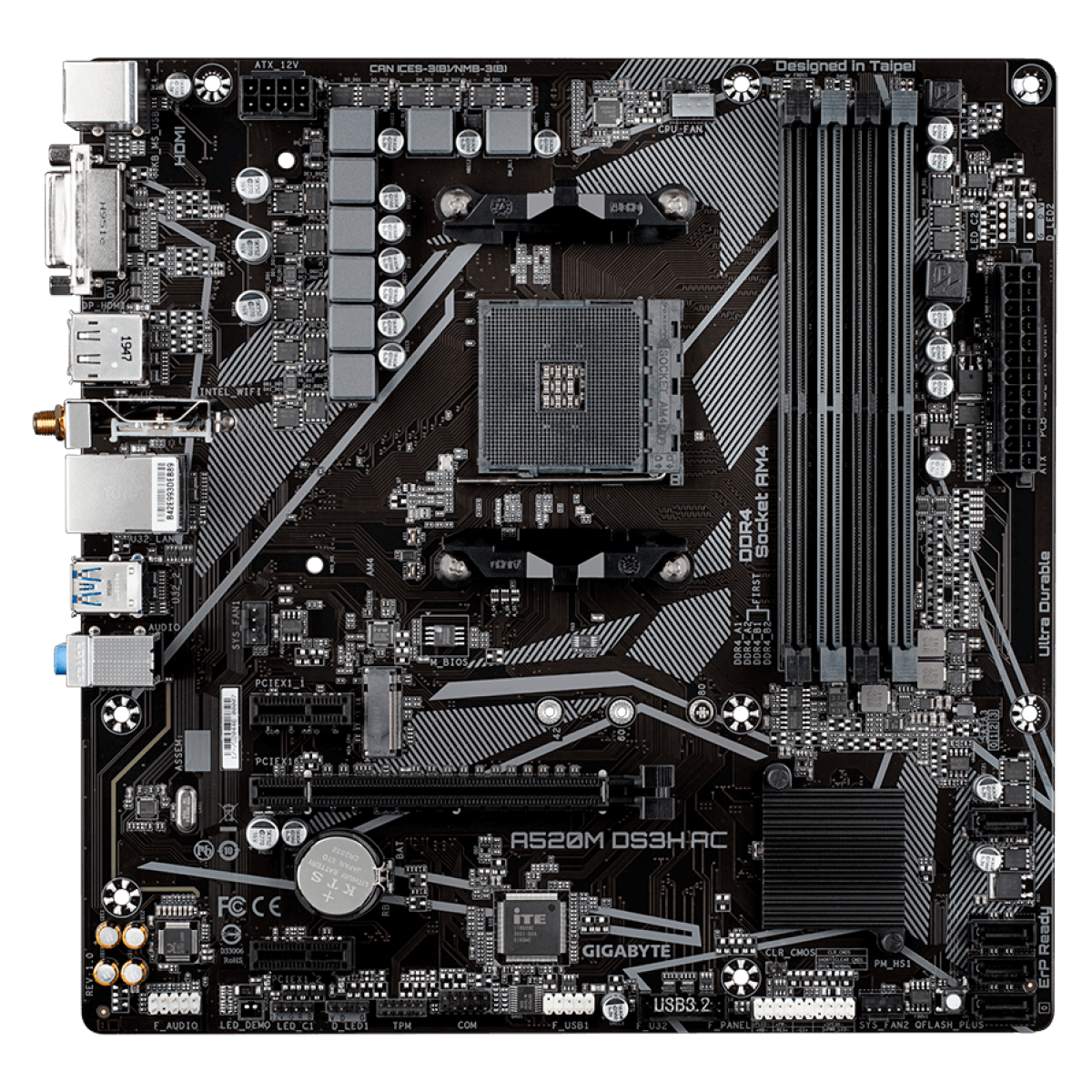 Placa Mãe Gigabyte A520M DS3H AC, Chipset A520, AMD AM4, Wi-Fi, mATX, DDR4, 9MA52M3HC-00-11