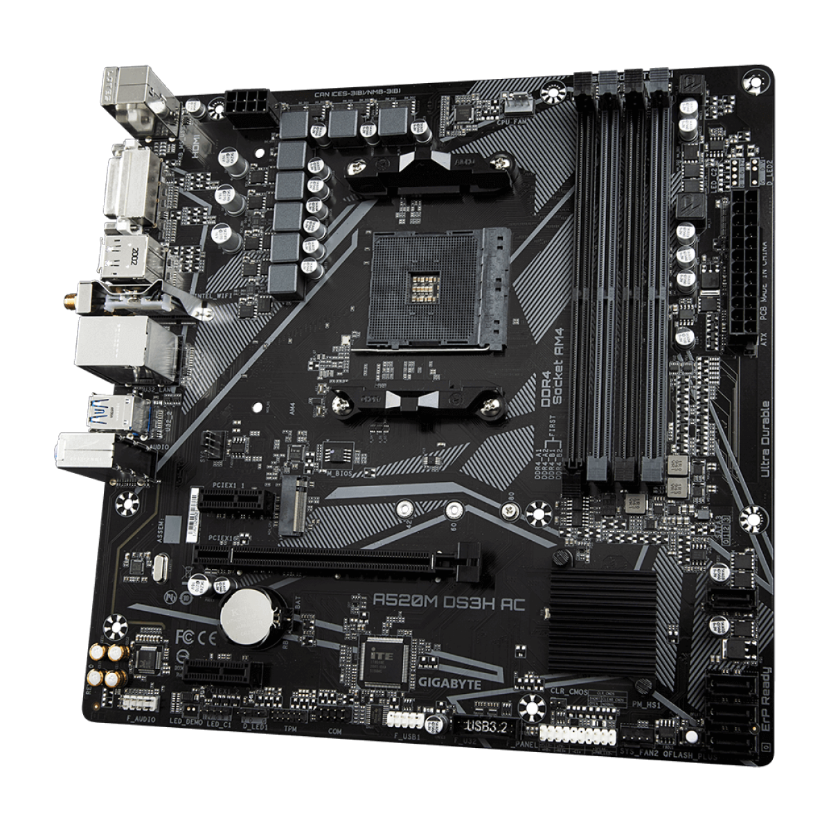 Placa Mãe Gigabyte A520M DS3H AC, Chipset A520, AMD AM4, Wi-Fi, mATX, DDR4, 9MA52M3HC-00-11