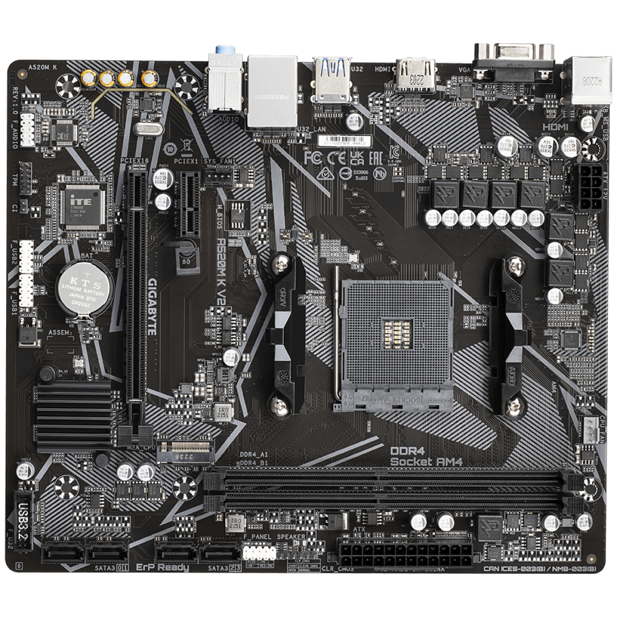 Placa Mãe Gigabyte A520M K V2, Chipset A520, AMD AM4, MATX, DDR4