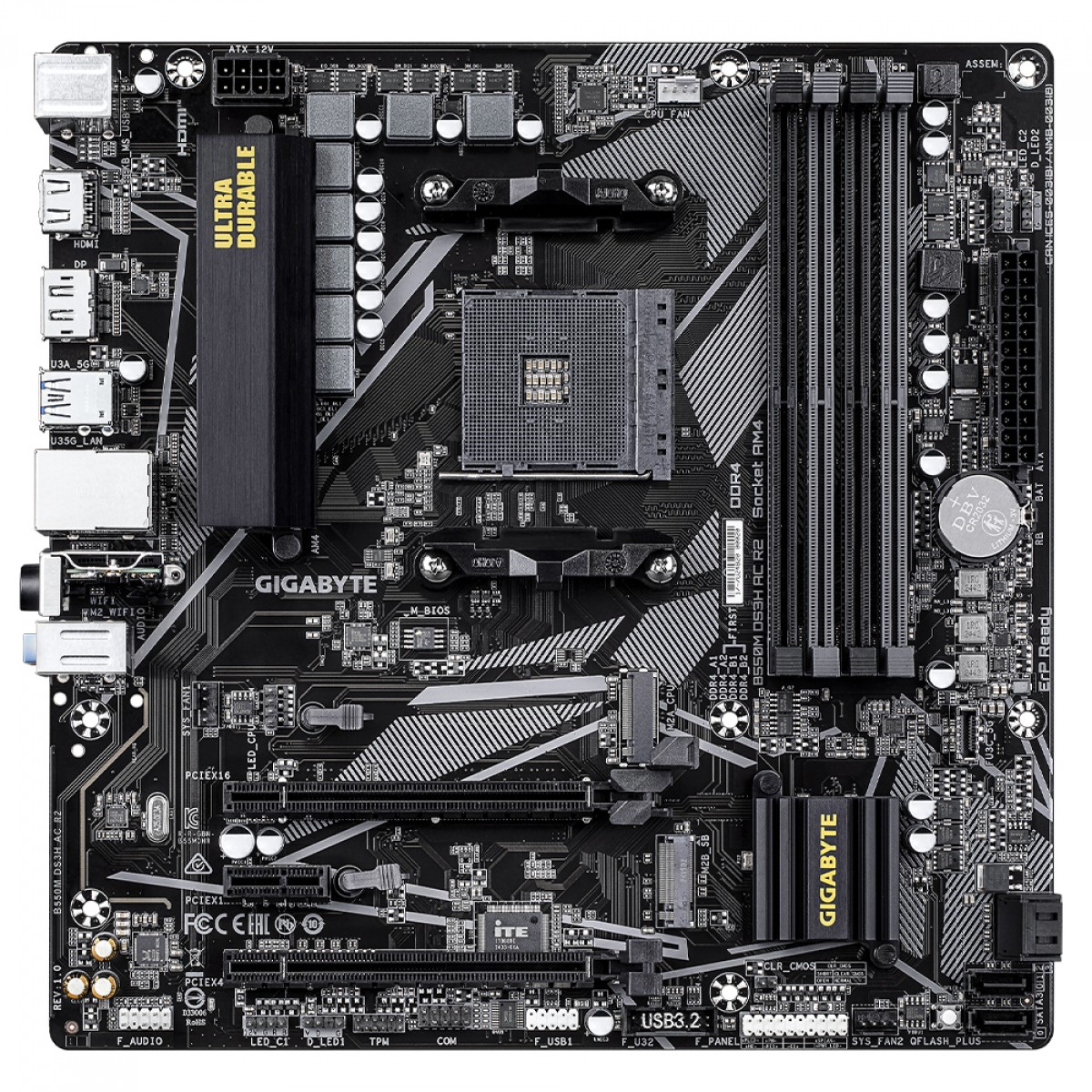 Placa Mãe Gigabyte B550M DS3H AC R2, Wi-Fi, Chipset B550, AMD AM4, mATX, DDR4