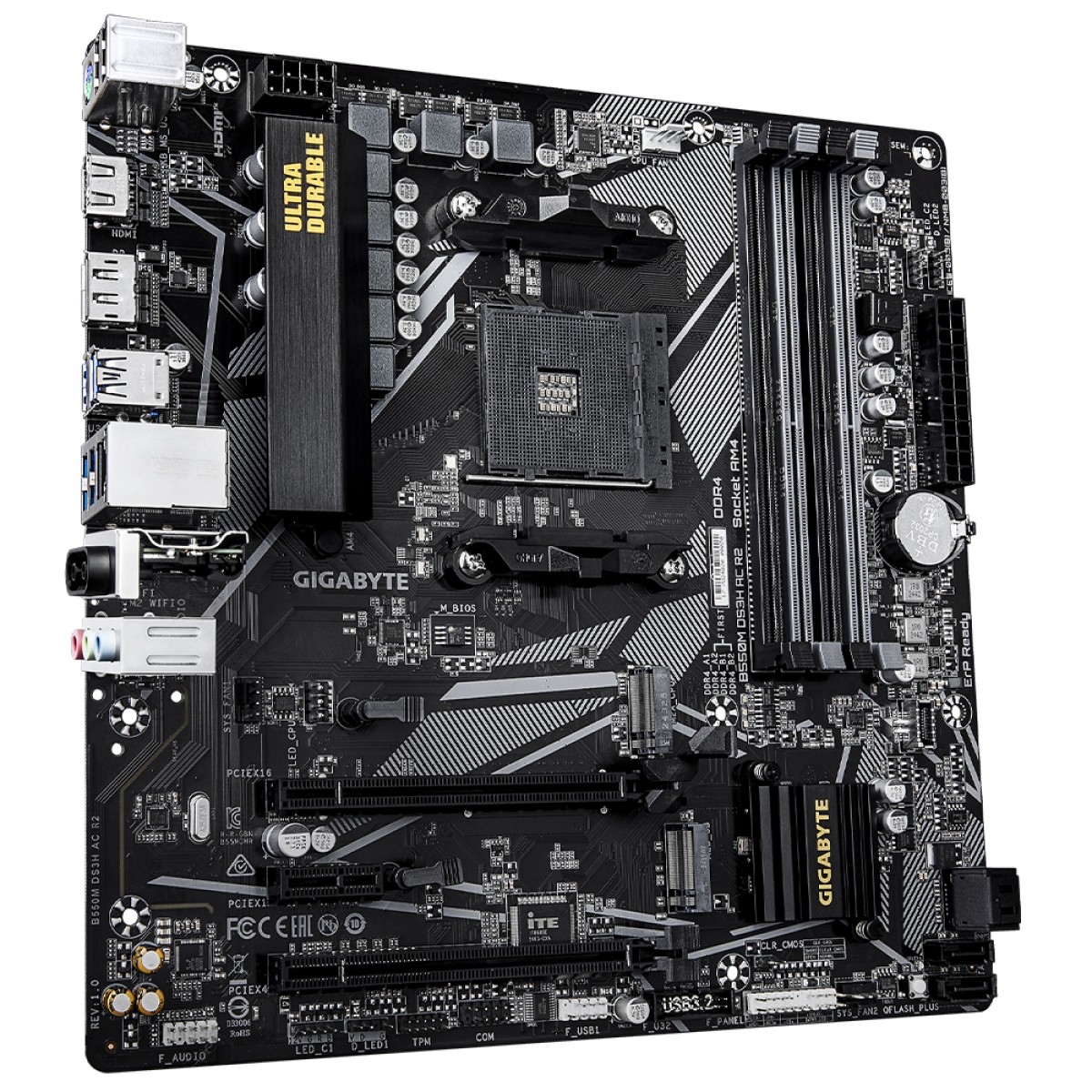 Placa Mãe Gigabyte B550M DS3H AC R2, Wi-Fi, Chipset B550, AMD AM4, mATX, DDR4
