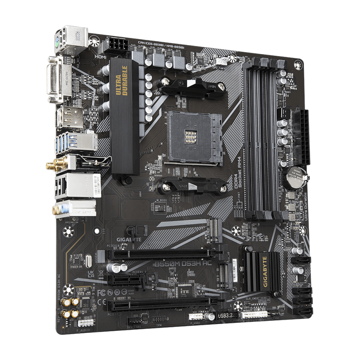 Placa Mãe Gigabyte B550M DS3H AC, Wi-Fi, Chipset B550, AMD AM4, mATX, DDR4