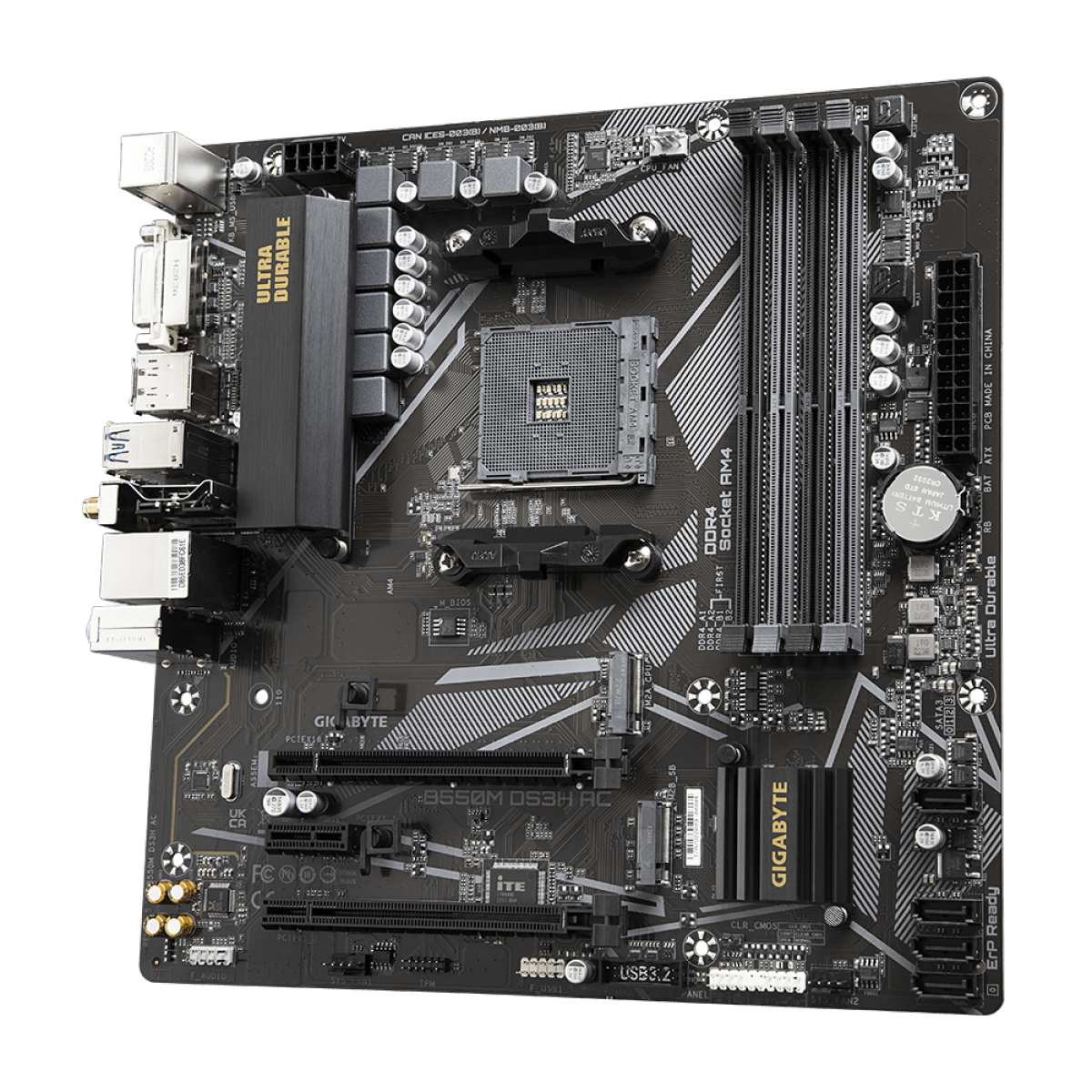 Placa Mãe Gigabyte B550M DS3H AC, Wi-Fi, Chipset B550, AMD AM4, mATX, DDR4