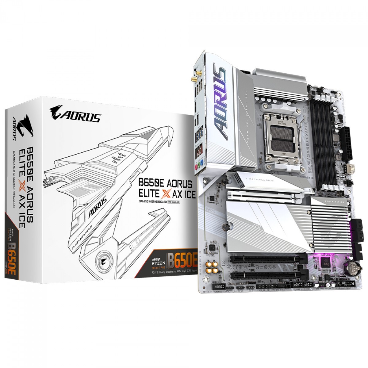 Placa Mãe Gigabyte B650E AORUS ELITE X AX ICE, Chipset B650, AMD AM5, ATX, DDR5