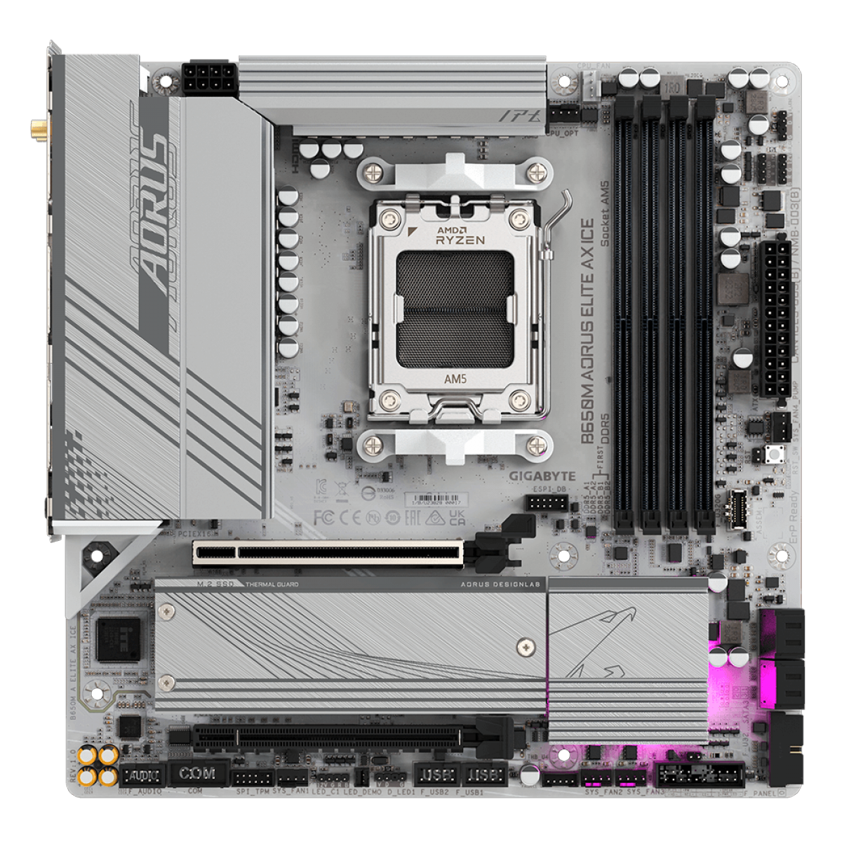 Placa Mãe Gigabyte B650M AORUS ELITE AX ICE, Chipset B650, AMD AM5, MATX, DDR5