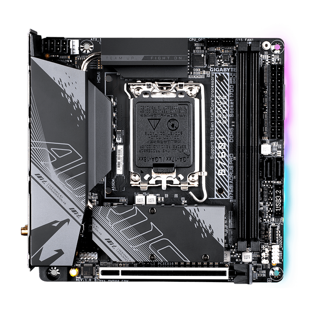 Placa Mãe Gigabyte B760I Aorus Pro, WIFI, Chipset B760, Intel LGA 1700, M-ITX, DDR5
