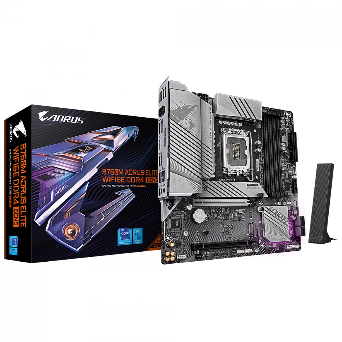 Placa Mãe Gigabyte B760M AORUS ELITE WIFI6E DDR4 GEN5, Chipset B760, Intel LGA 1700, M-ATX, DDR4