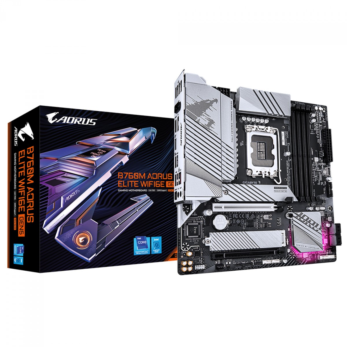 Placa Mãe Gigabyte B760M AORUS ELITE WIFI6E GEN5, Chipset B760, Intel LGA 1700, M-ATX, DDR5