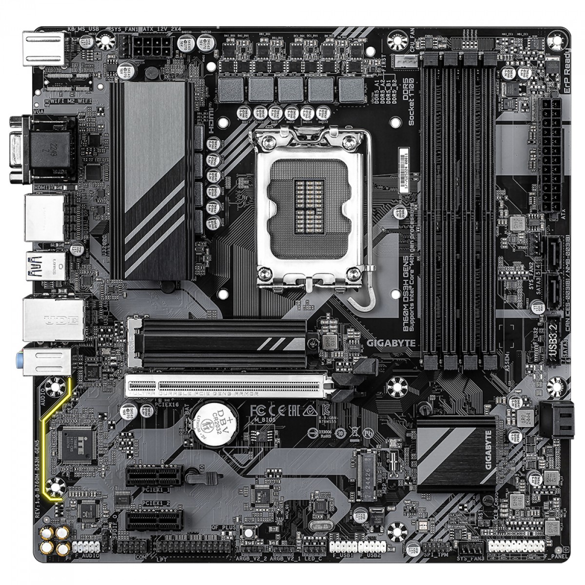 Placa Mãe Gigabyte B760M DS3H GEN5, Chipset B760, Intel LGA 1700, M-ATX, DDR5