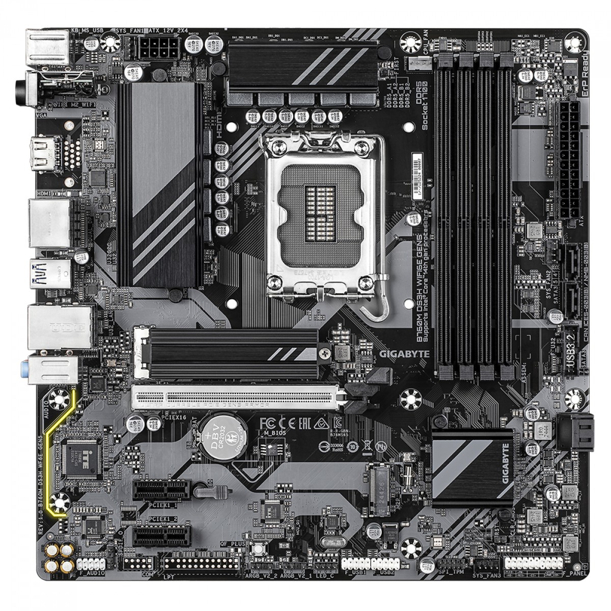 Placa Mãe Gigabyte B760M DS3H WIFI6E GEN5, Chipset B760, Intel LGA 1700, M-ATX, DDR5