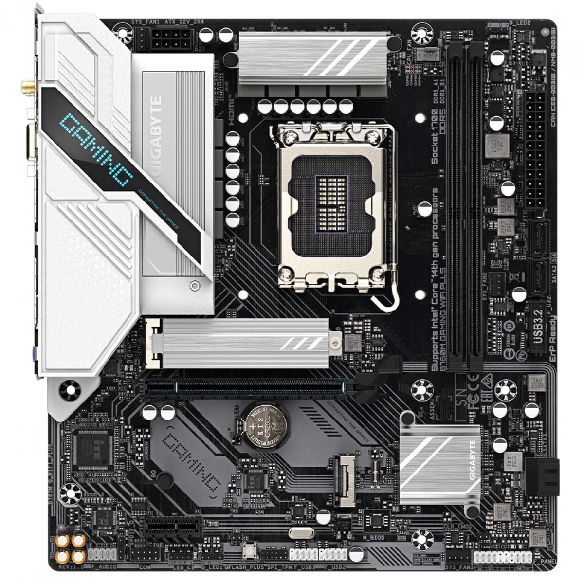 Placa Mãe Gigabyte B760M Gaming WIFI Plus, Chipset B760, Intel LGA 1700, MATX, DDR5, White  