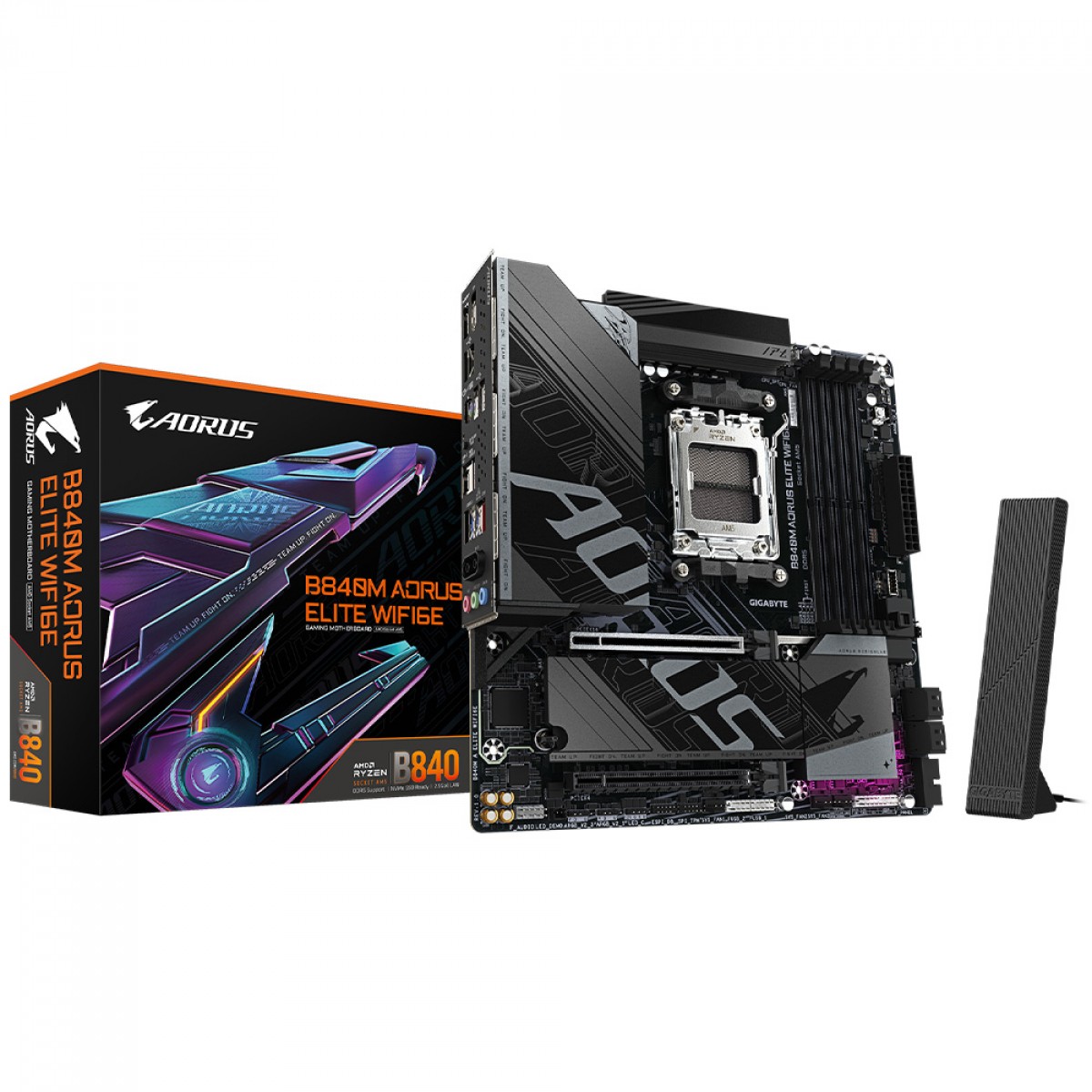 Placa Mãe Gigabyte B840M AORUS Elite WIFI6E, Chipset B840, AMD AM5, MATX, DDR5