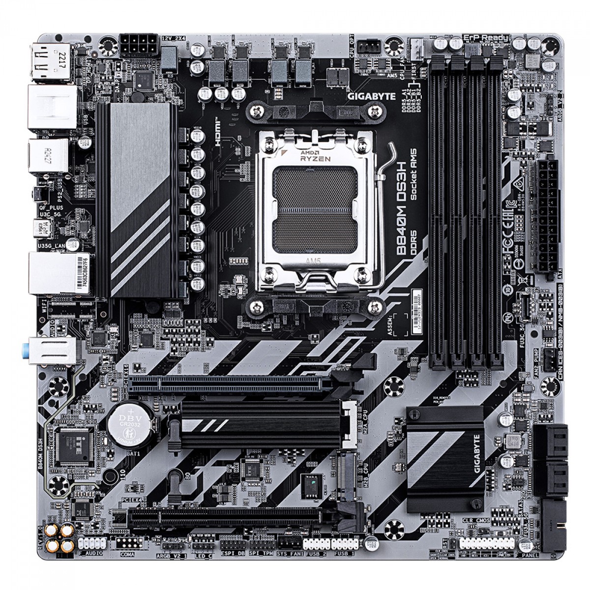 Placa Mãe Gigabyte B840M DS3H, Chipset B840, AMD AM5, MATX, DDR5