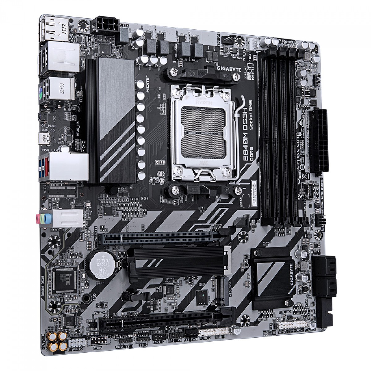 Placa Mãe Gigabyte B840M DS3H, Chipset B840, AMD AM5, MATX, DDR5