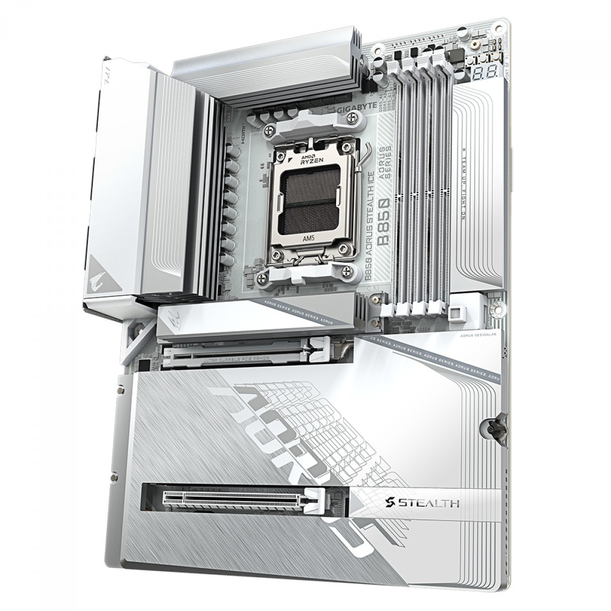 Placa Mãe Gigabyte B850 AORUS STEALTH ICE, Chipset B850, AMD AM5, ATX, DDR5