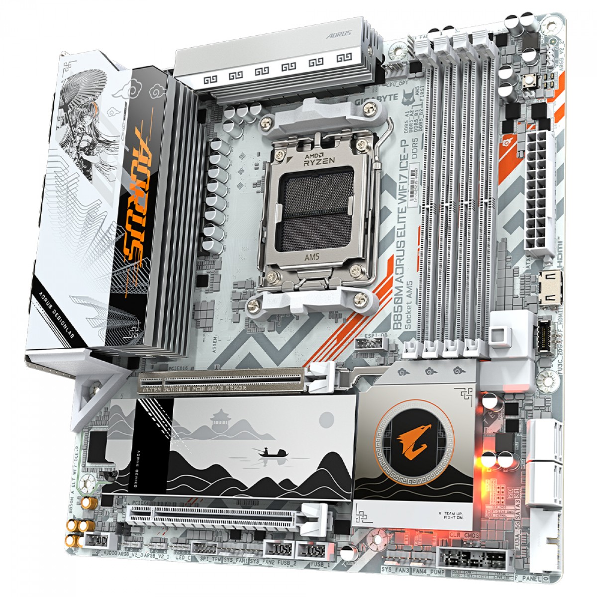 Placa Mãe Gigabyte B850M Aorus Elite WiFi7 ICE-P, Chipset B850, AMD AM5, mATX, DDR5