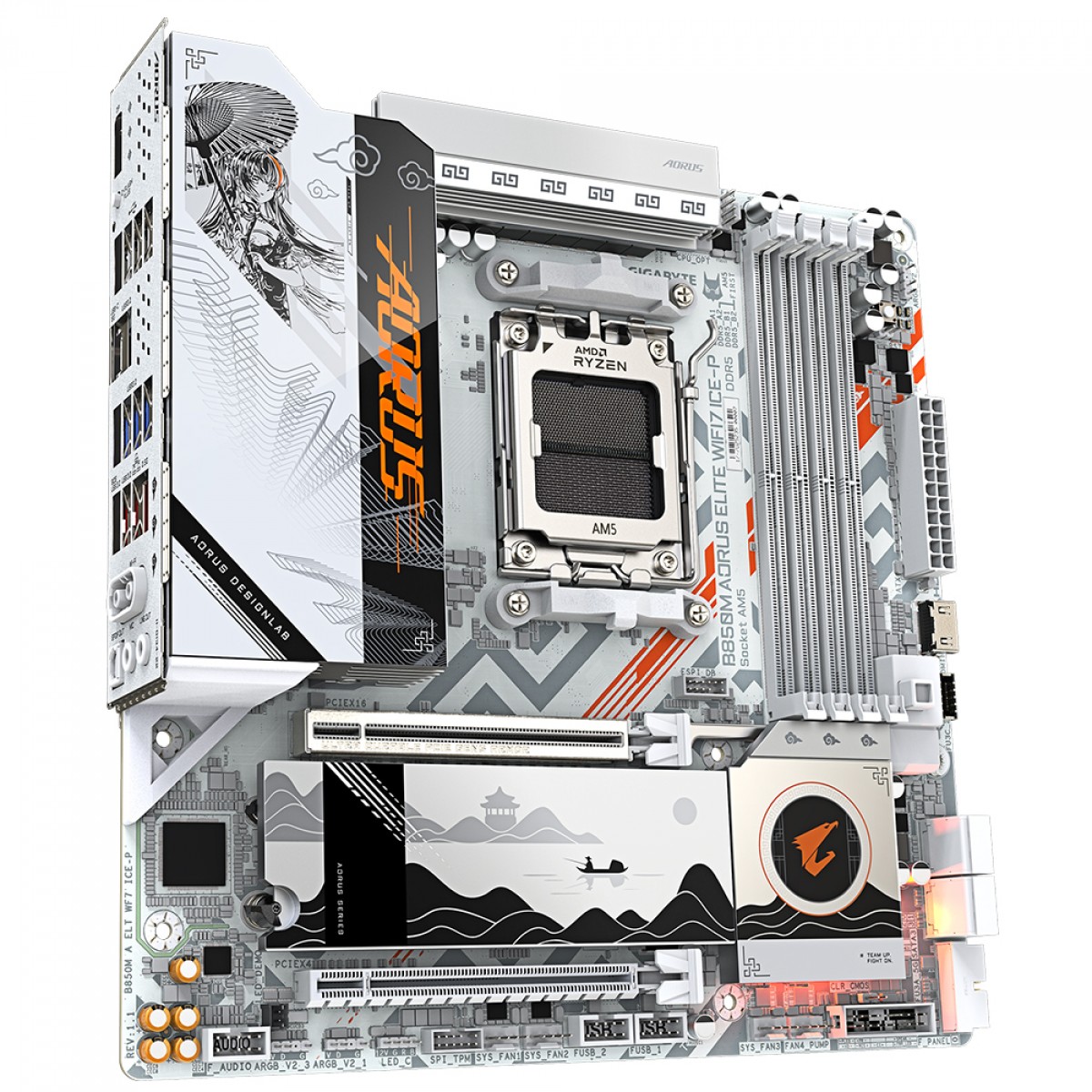 Placa Mãe Gigabyte B850M Aorus Elite WiFi7 ICE-P, Chipset B850, AMD AM5, mATX, DDR5
