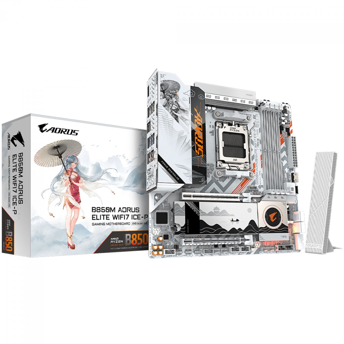 Placa Mãe Gigabyte B850M Aorus Elite WiFi7 ICE-P, Chipset B850, AMD AM5, mATX, DDR5