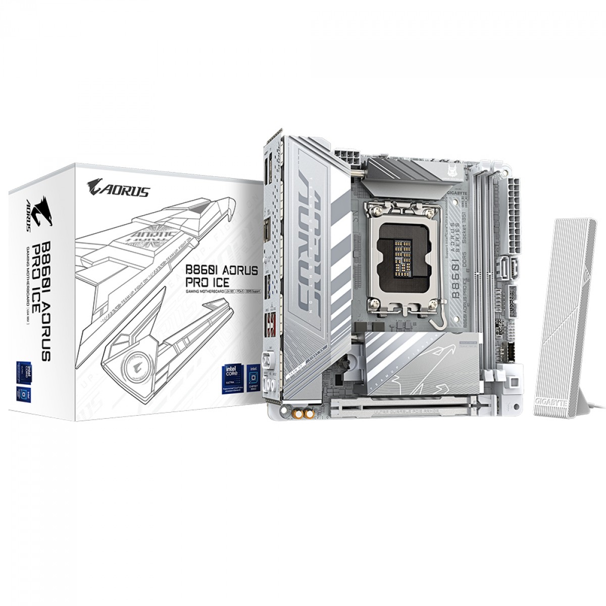 Placa Mãe Gigabyte B860I AORUS PRO ICE, Chipset B860, Intel LGA 1851, Mini-ITX, DDR5, Branco