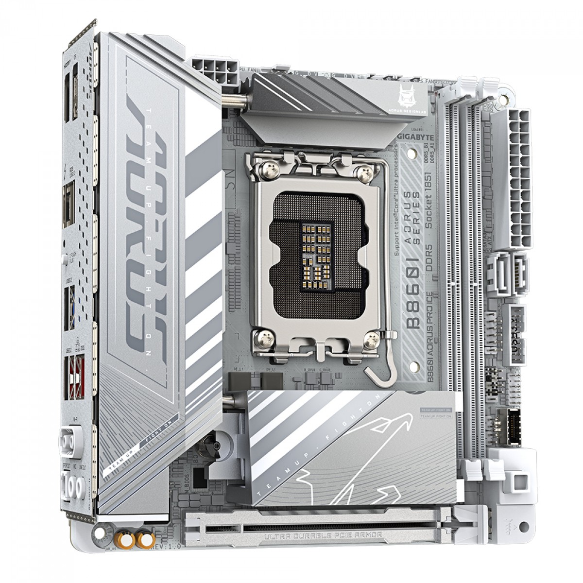 Placa Mãe Gigabyte B860I AORUS PRO ICE, Chipset B860, Intel LGA 1851, Mini-ITX, DDR5, Branco