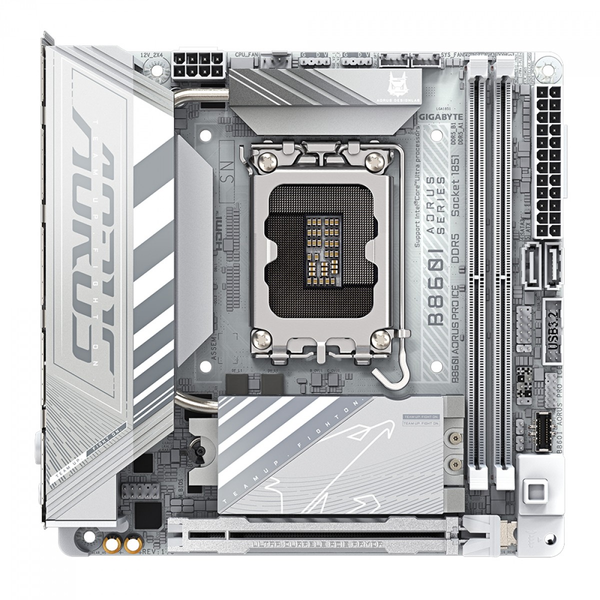 Placa Mãe Gigabyte B860I AORUS PRO ICE, Chipset B860, Intel LGA 1851, Mini-ITX, DDR5, Branco