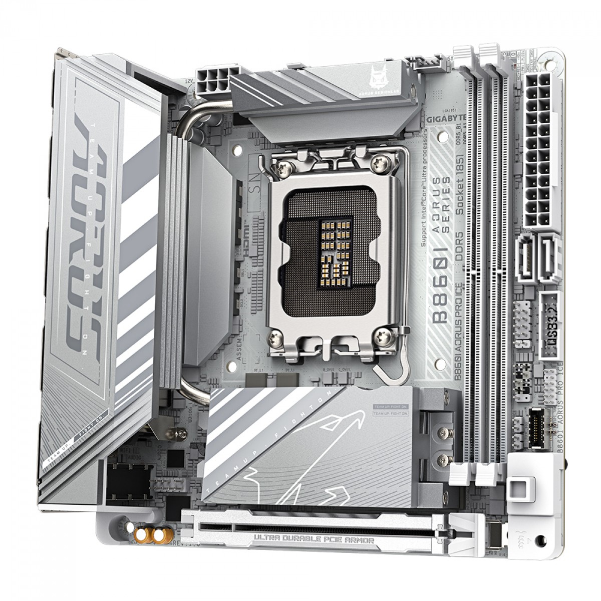 Placa Mãe Gigabyte B860I AORUS PRO ICE, Chipset B860, Intel LGA 1851, Mini-ITX, DDR5, Branco