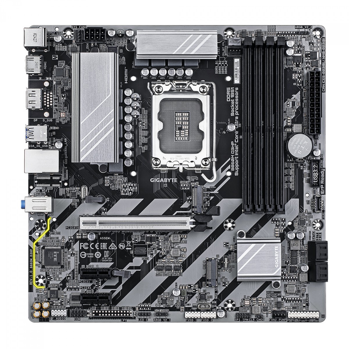 Placa Mãe Gigabyte B860M D3HP, Chipset B860, Intel LGA 1851, MATX, DDR5, 9MB86M3HP-00