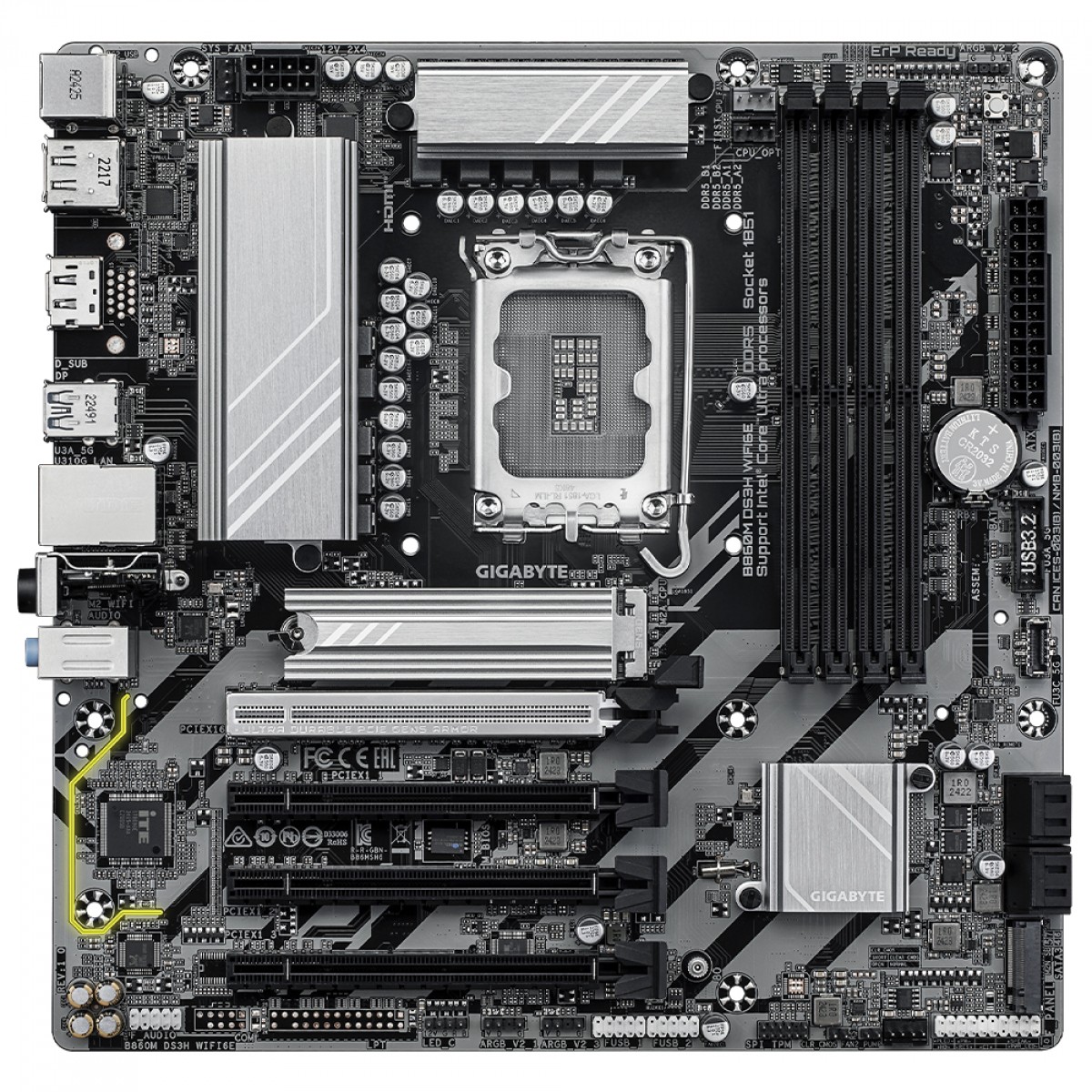 Placa Mãe Gigabyte B860M DS3H WiFi6E, Chipset B860, Intel LGA 1851, mATX, DDR5