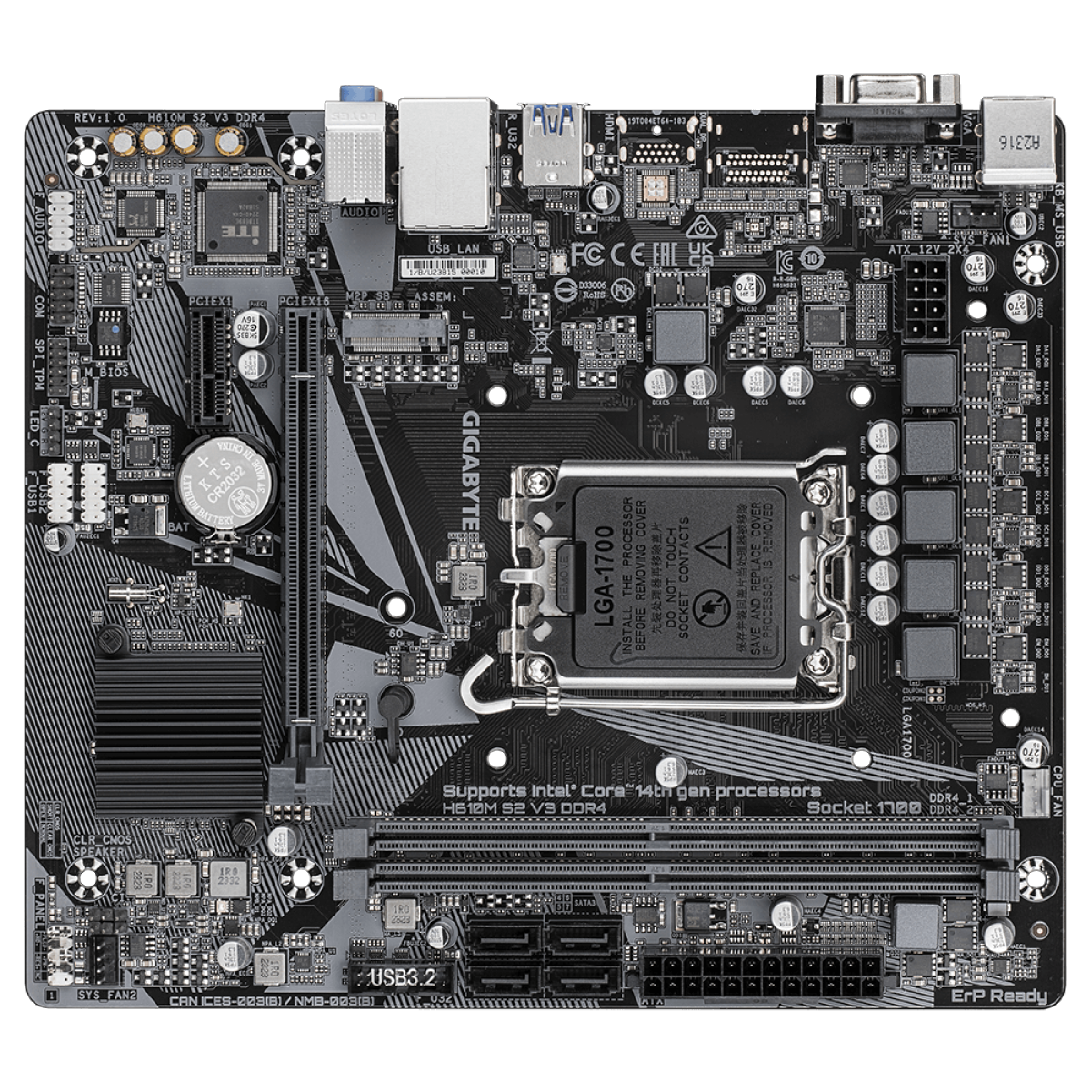 Placa Mãe Gigabyte H610M S2 V3 DDR4, Chipset H610, Intel LGA 1700, mATX, DDR4
