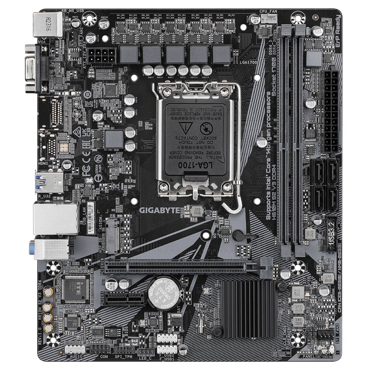 Placa Mãe Gigabyte H610M S2 V3 DDR4, Chipset H610, Intel LGA 1700, mATX, DDR4