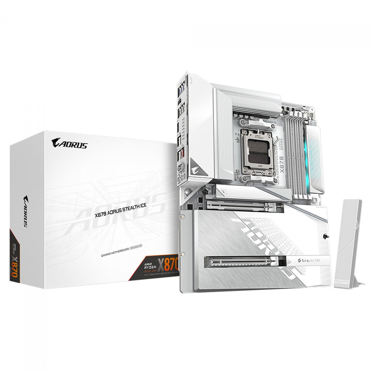 Placa Mãe Gigabyte X870 AORUS STEALTH ICE, Chipset X870, AMD AM5, ATX, DDR5