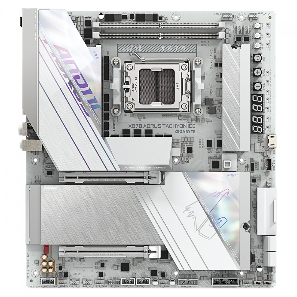 Placa Mãe Gigabyte X870 AORUS TACHYON ICE, Chipset X870, AMD AM5, E-ATX, DDR5, Branco