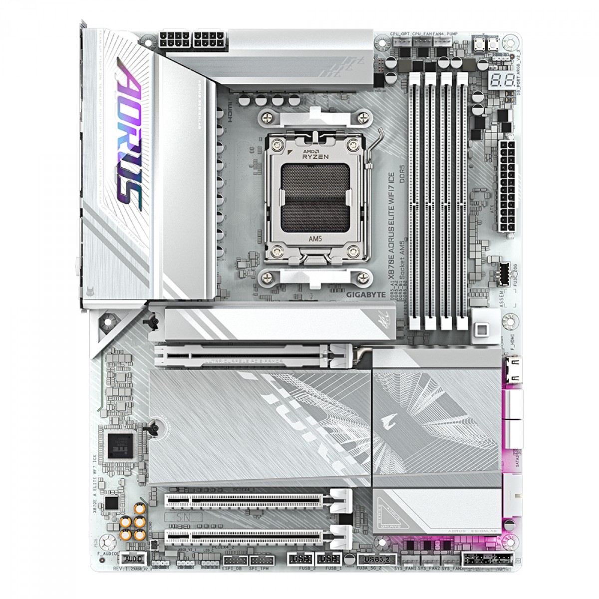 Placa Mãe Gigabyte X870E AORUS ELITE WIFI7 ICE, Chipset X870E, AMD AM5, ATX, DDR5, Branco
