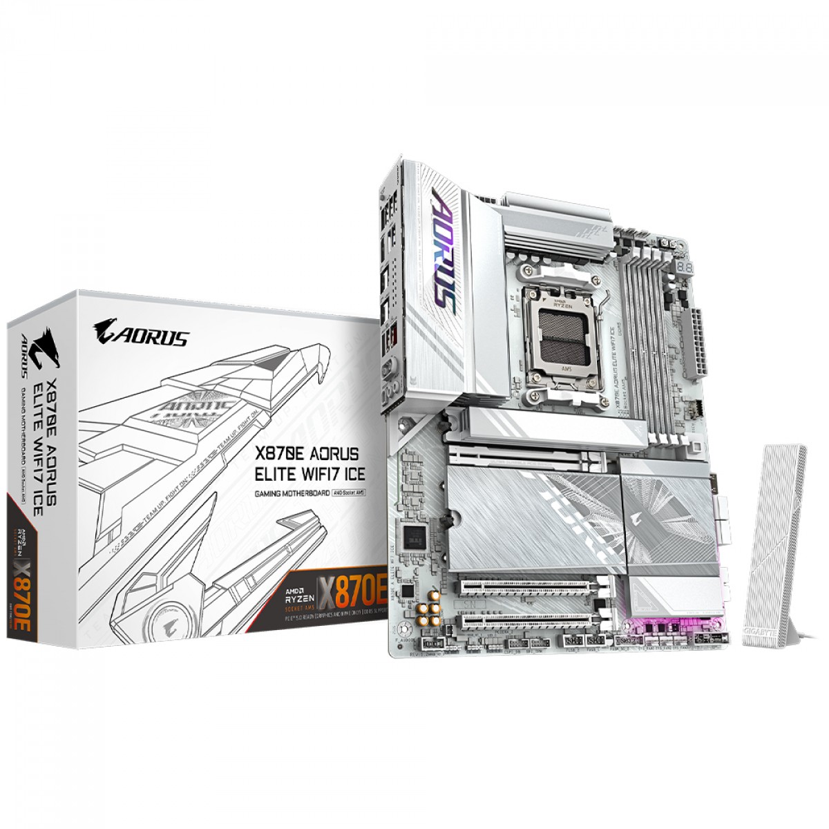Placa Mãe Gigabyte X870E AORUS ELITE WIFI7 ICE, Chipset X870E, AMD AM5, ATX, DDR5, Branco