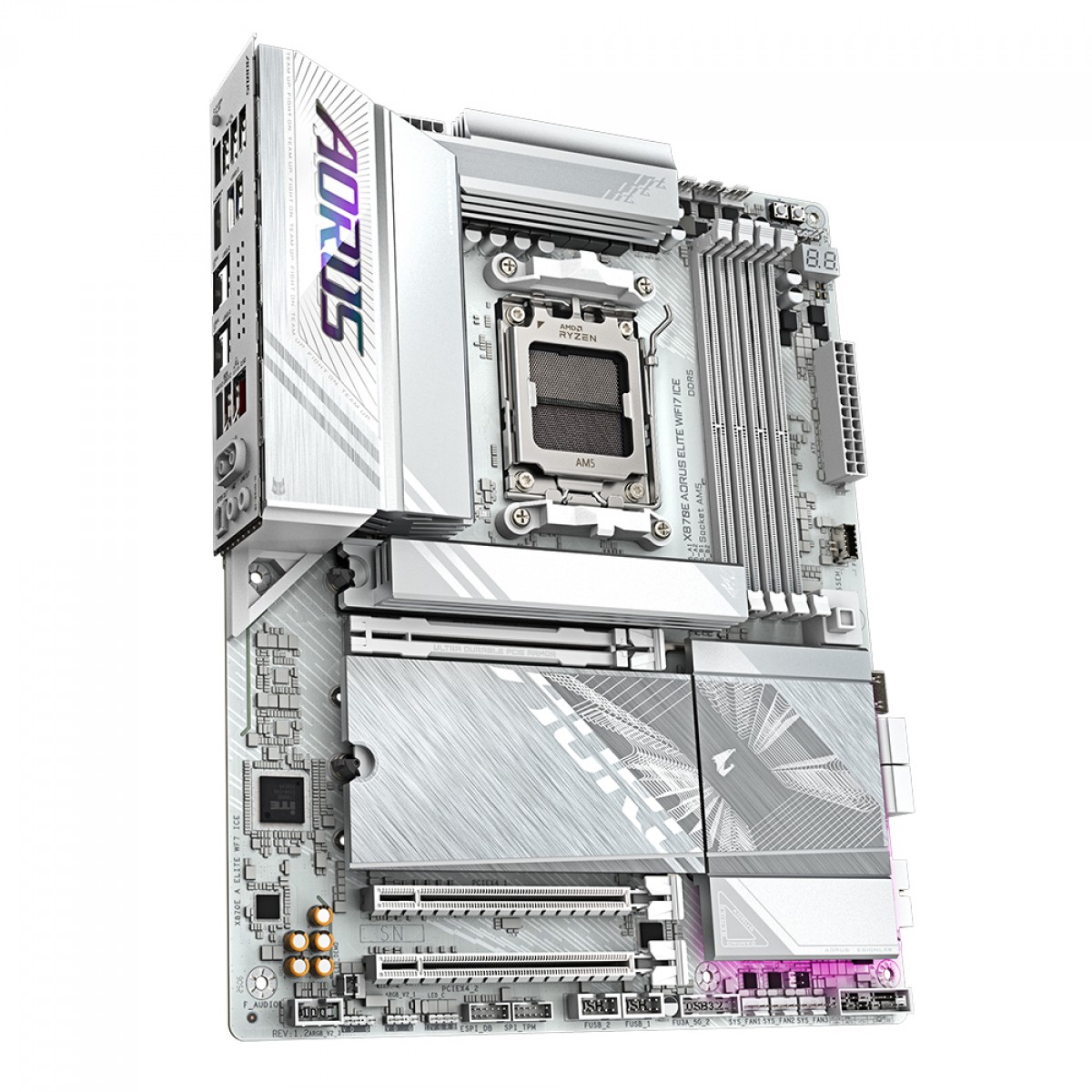 Placa Mãe Gigabyte X870E AORUS ELITE WIFI7 ICE, Chipset X870E, AMD AM5, ATX, DDR5, Branco