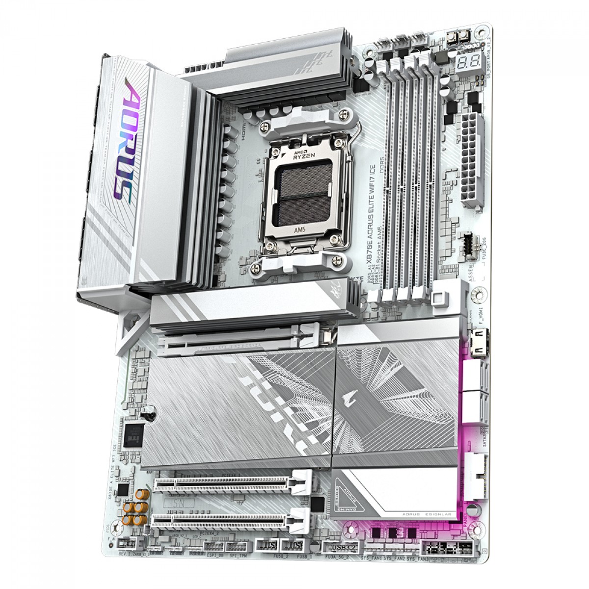 Placa Mãe Gigabyte X870E AORUS ELITE WIFI7 ICE, Chipset X870E, AMD AM5, ATX, DDR5, Branco