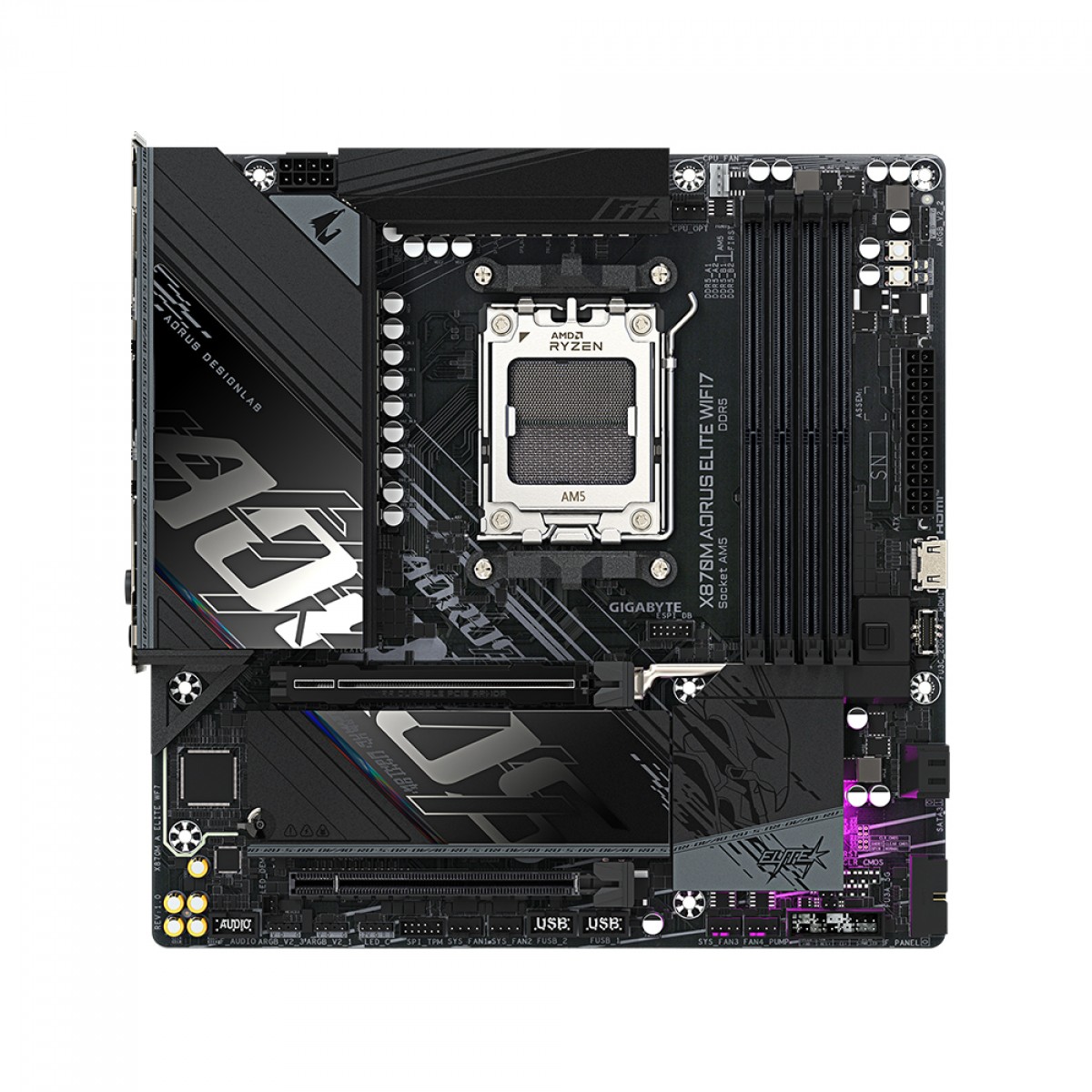 Placa Mãe Gigabyte X870M AORUS ELITE WIFI7, Chipset X870, AMD AM5, M-ATX, DDR5
