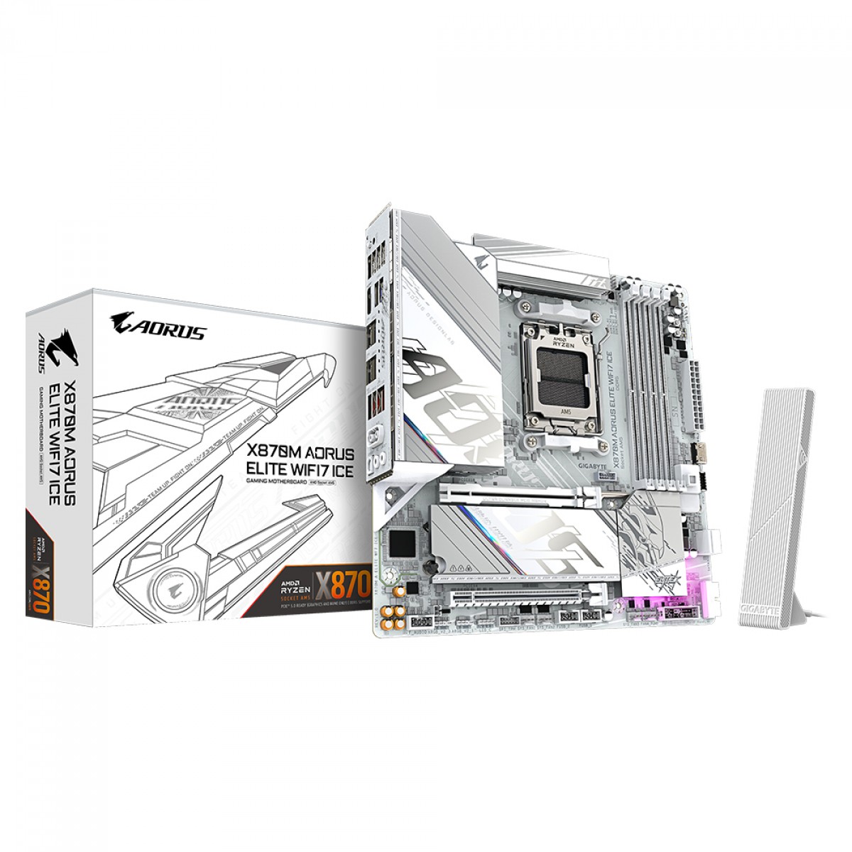 Placa Mãe Gigabyte X870M AORUS ELITE WIFI7 ICE, Chipset X870, AMD AM5, M-ATX, DDR5