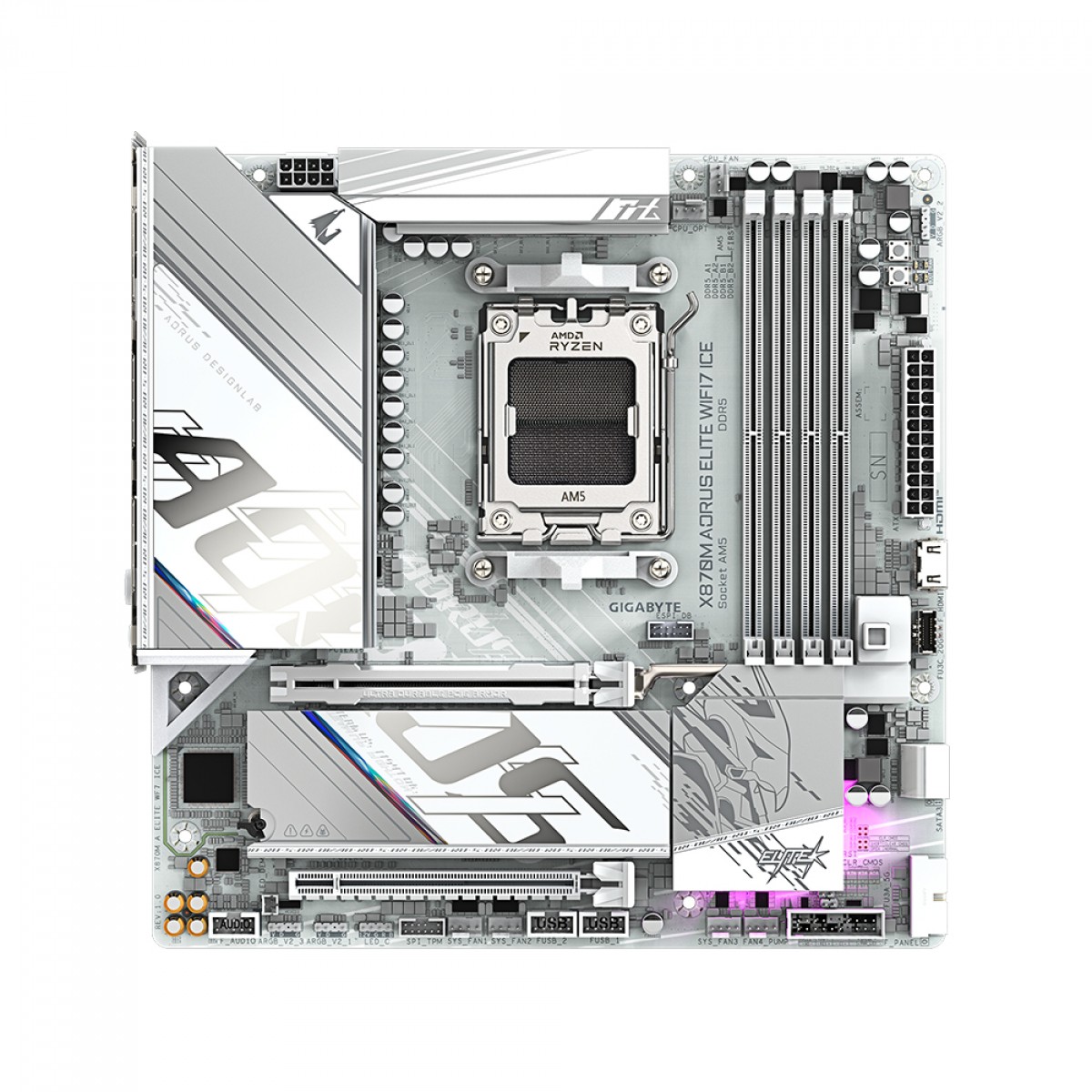 Placa Mãe Gigabyte X870M AORUS ELITE WIFI7 ICE, Chipset X870, AMD AM5, M-ATX, DDR5