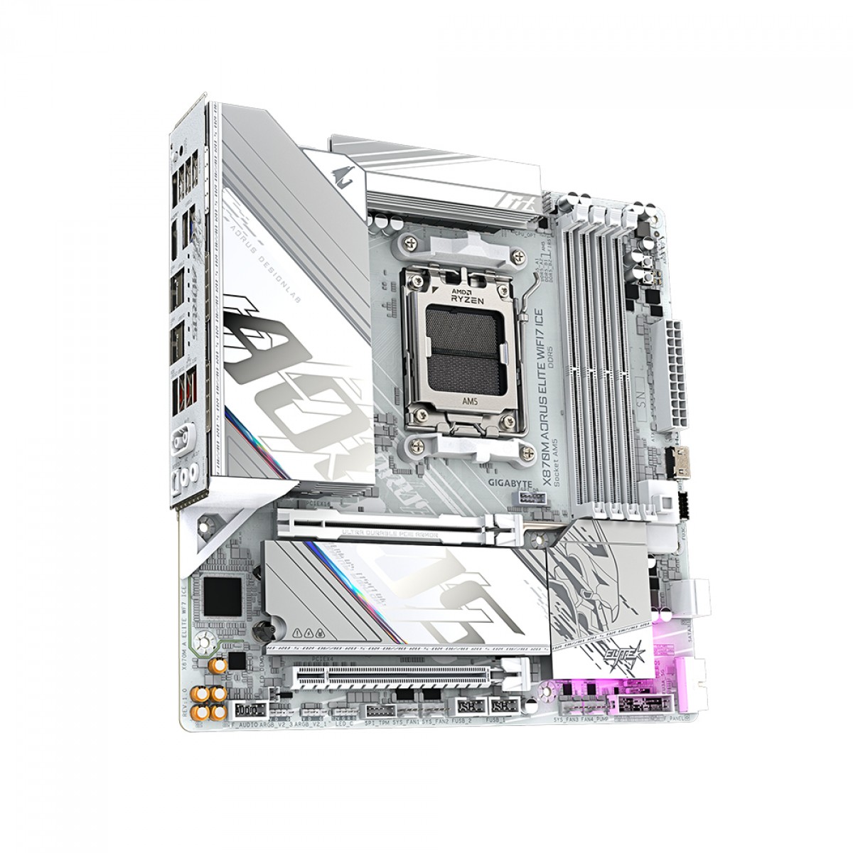 Placa Mãe Gigabyte X870M AORUS ELITE WIFI7 ICE, Chipset X870, AMD AM5, M-ATX, DDR5