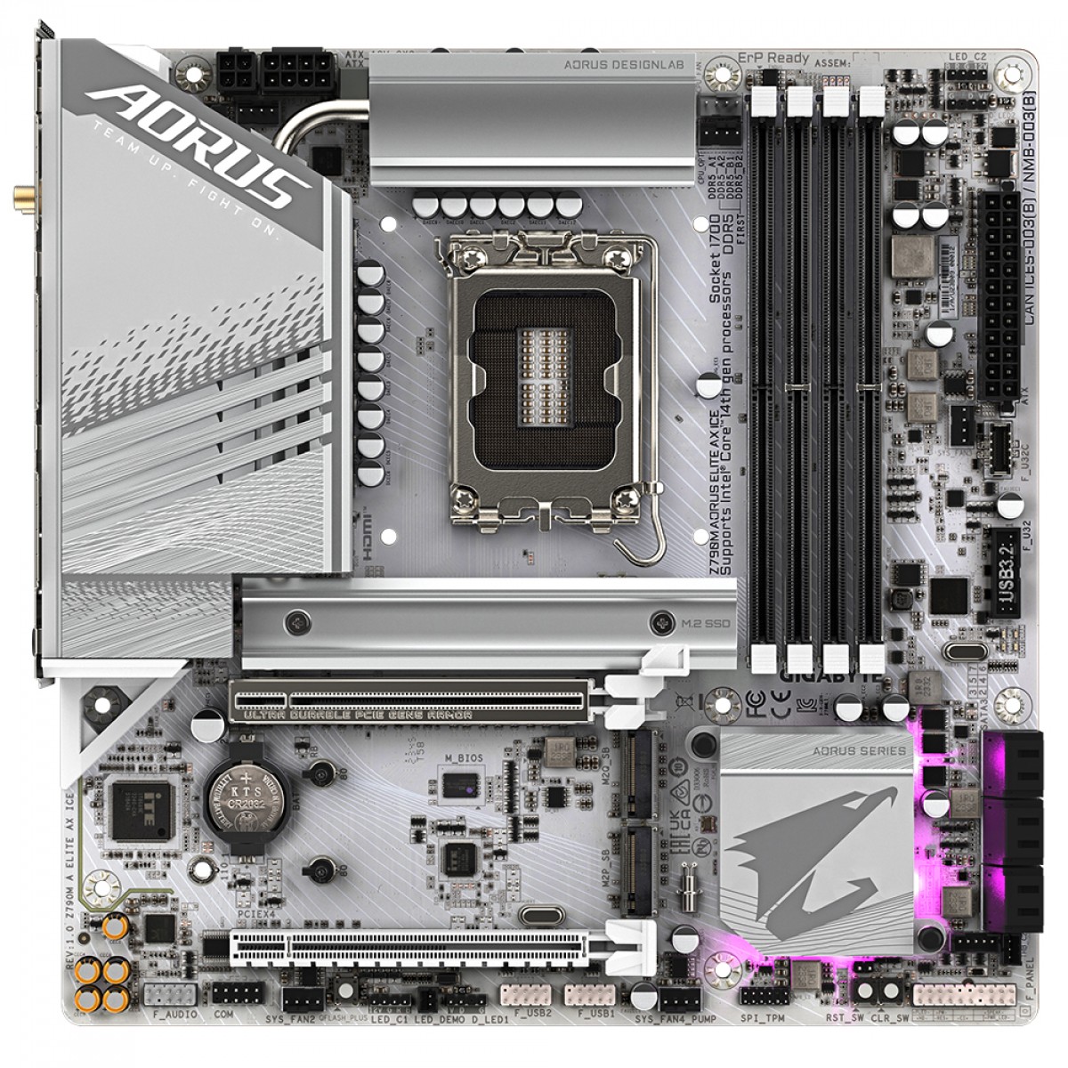 Placa Mãe Gigabyte Z790M AORUS ELITE AX ICE, Chipset Z790, Intel LGA 1700, MATX, DDR5