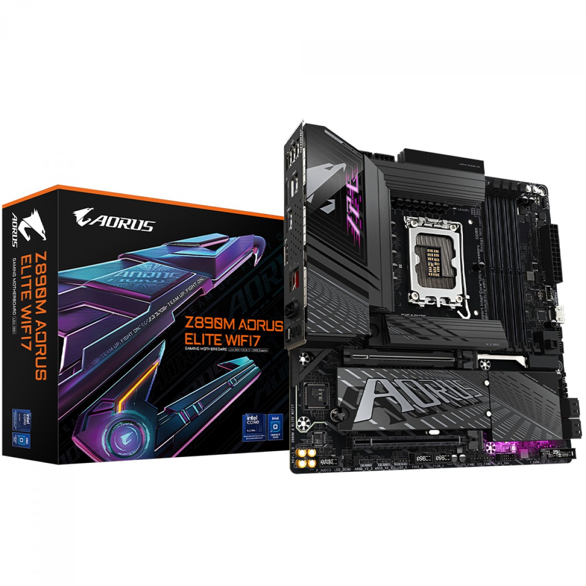 Placa Mãe Gigabyte Z890M Aorus Elite WIFI7, Chipset Z890, Intel LGA 1851, MATX, DDR5