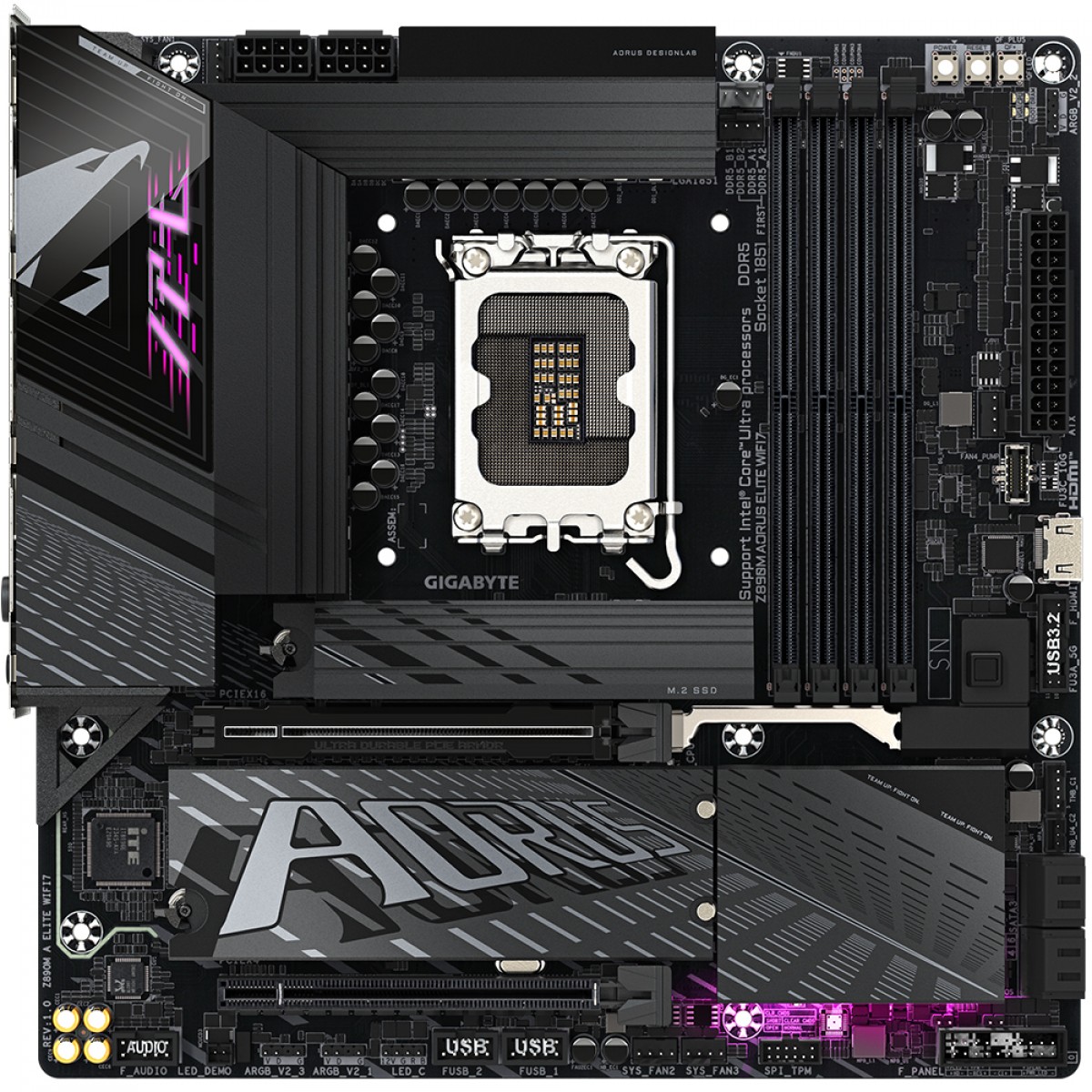Placa Mãe Gigabyte Z890M Aorus Elite WIFI7, Chipset Z890, Intel LGA 1851, MATX, DDR5