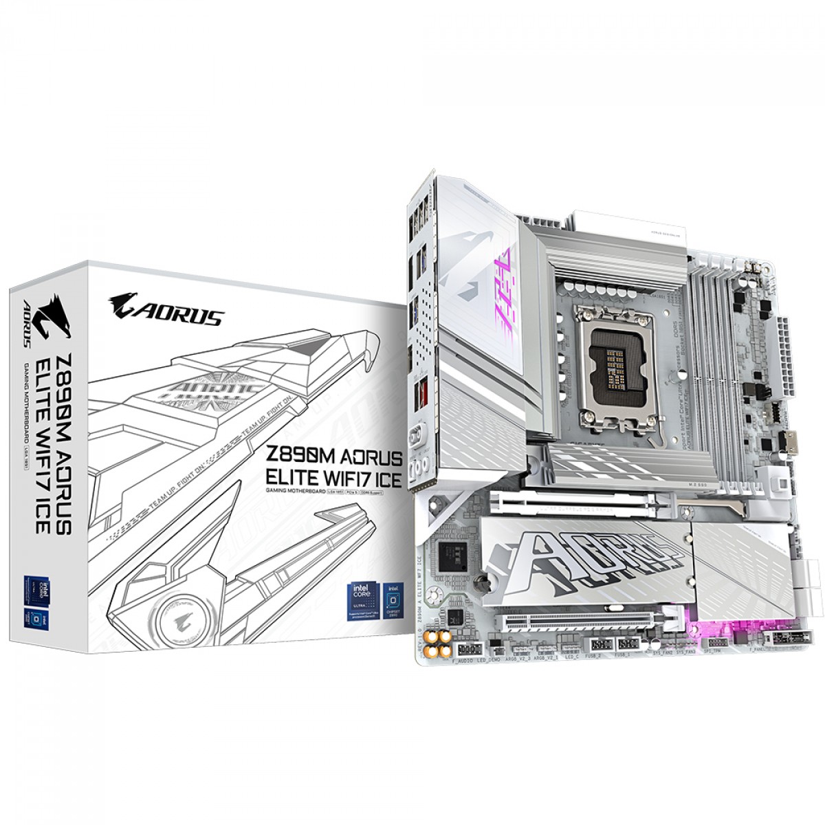 Placa Mãe Gigabyte Z890M Aorus Elite WIFI7 ICE, Chipset Z890, Intel LGA 1851, MATX, DDR5, Branco