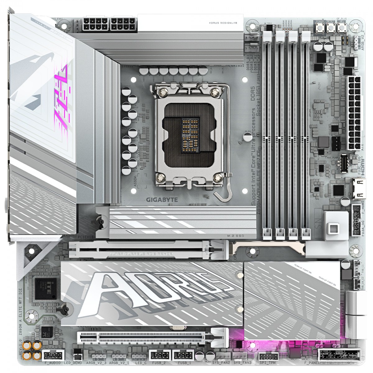 Placa Mãe Gigabyte Z890M Aorus Elite WIFI7 ICE, Chipset Z890, Intel LGA 1851, MATX, DDR5, Branco