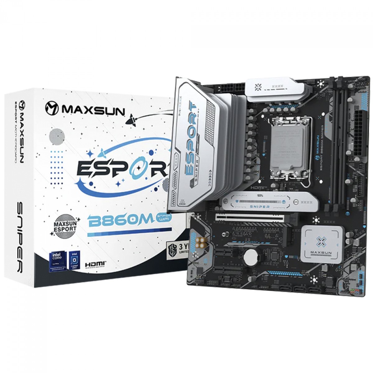 Placa Mãe Maxsun eSport B860M SNIPER WiFi, Chipset B860, Intel LGA 1851, mATX, DDR5