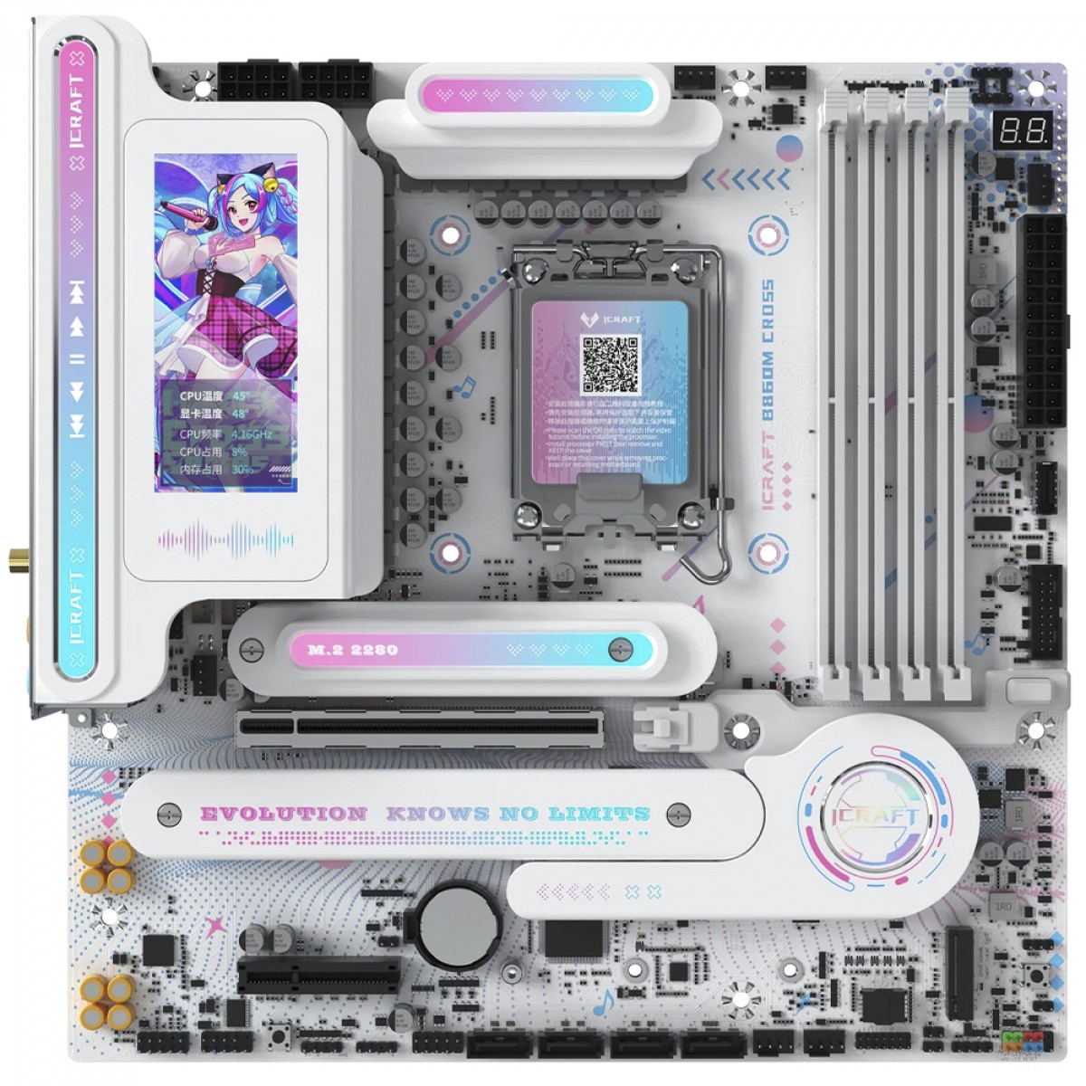 Placa Mãe Maxsun iCraft B860M Cross PRO, Chipset B860, Intel LGA 1851, mATX, DDR5, Branco