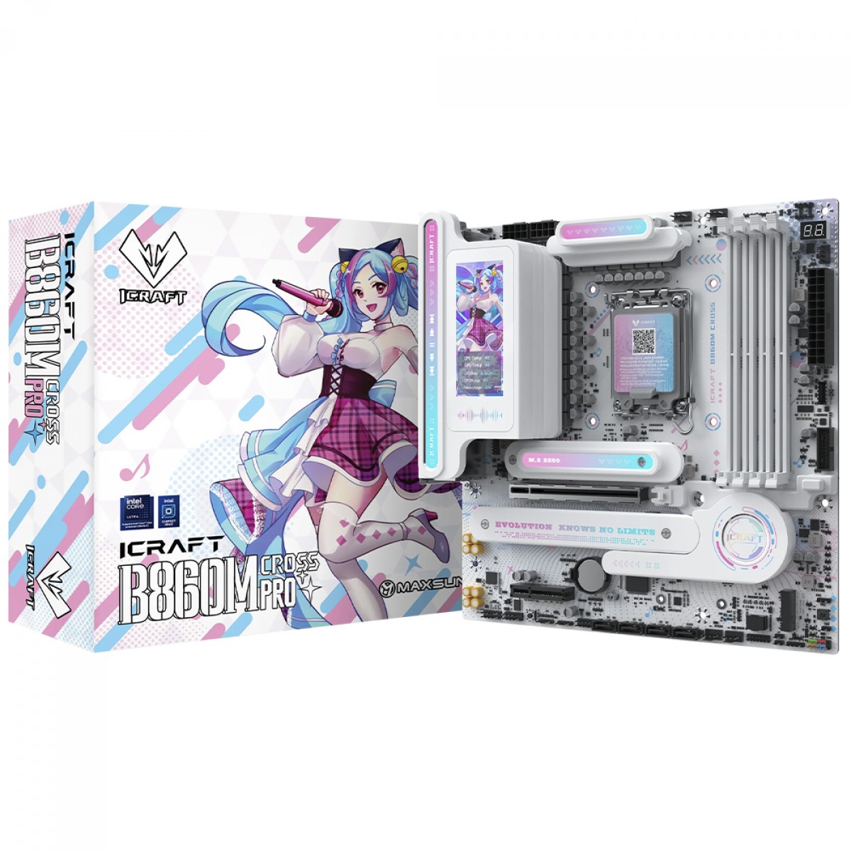 Placa Mãe Maxsun iCraft B860M Cross PRO, Chipset B860, Intel LGA 1851, mATX, DDR5, Branco